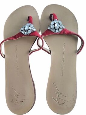 Giuseppe Zanotti Red Jeweled Thong Sandals